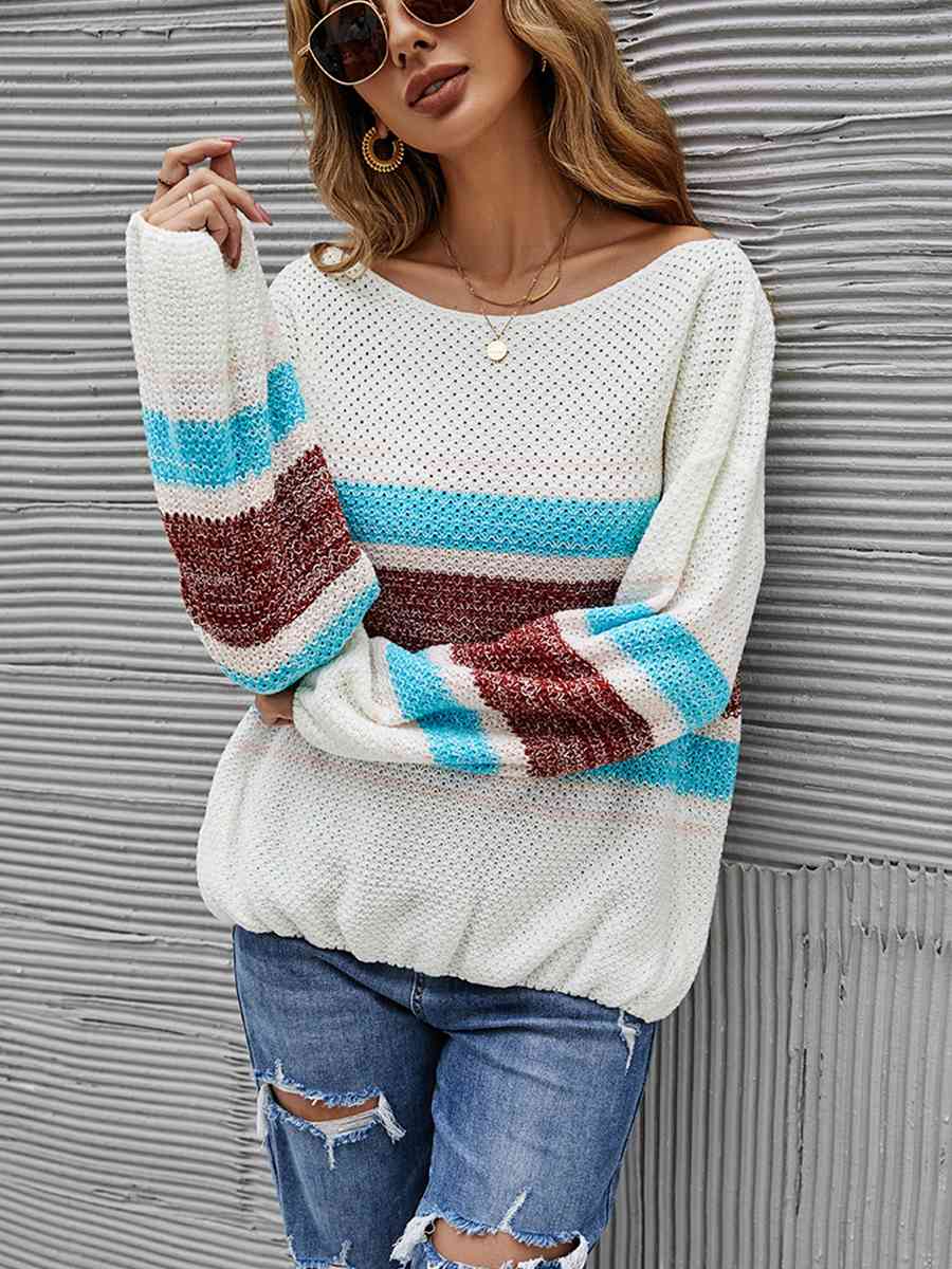 Color Block Boat Neck Knit Top - Guy Christopher