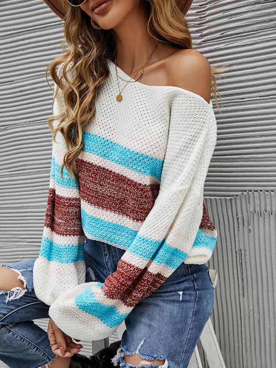 Color Block Boat Neck Knit Top - Guy Christopher