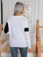 Color Block Cable-Knit Round Neck Sweater - Guy Christopher