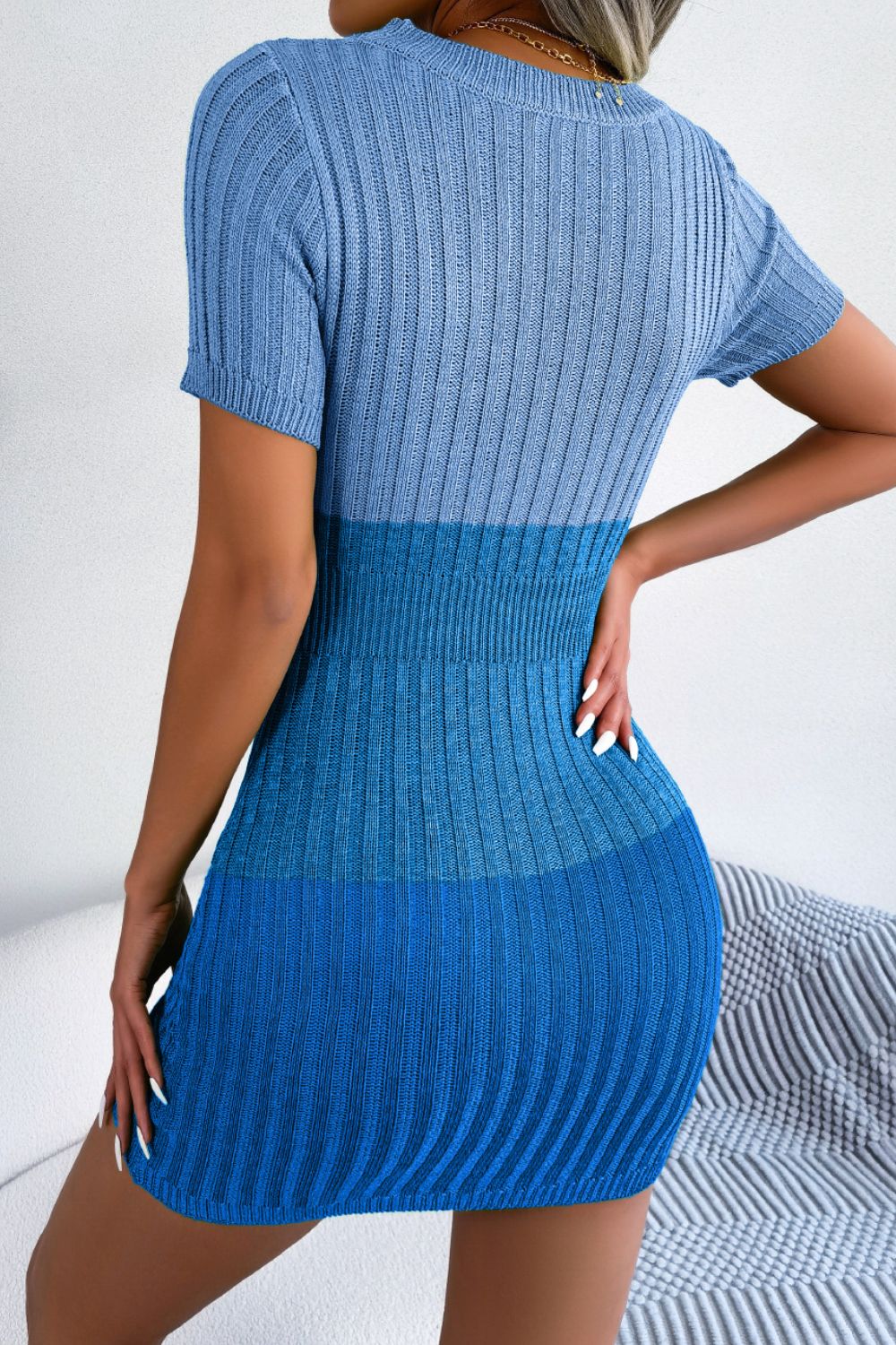 Color Block Cutout Short Sleeve Sweater Dress - Guy Christopher