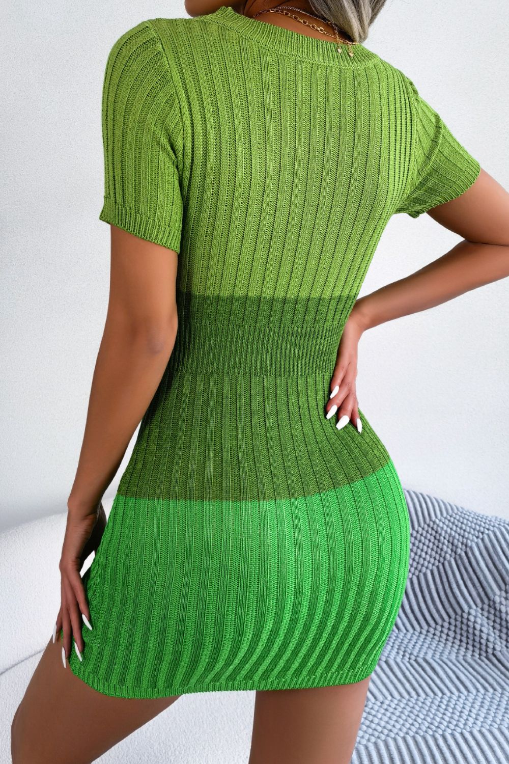 Color Block Cutout Short Sleeve Sweater Dress - Guy Christopher
