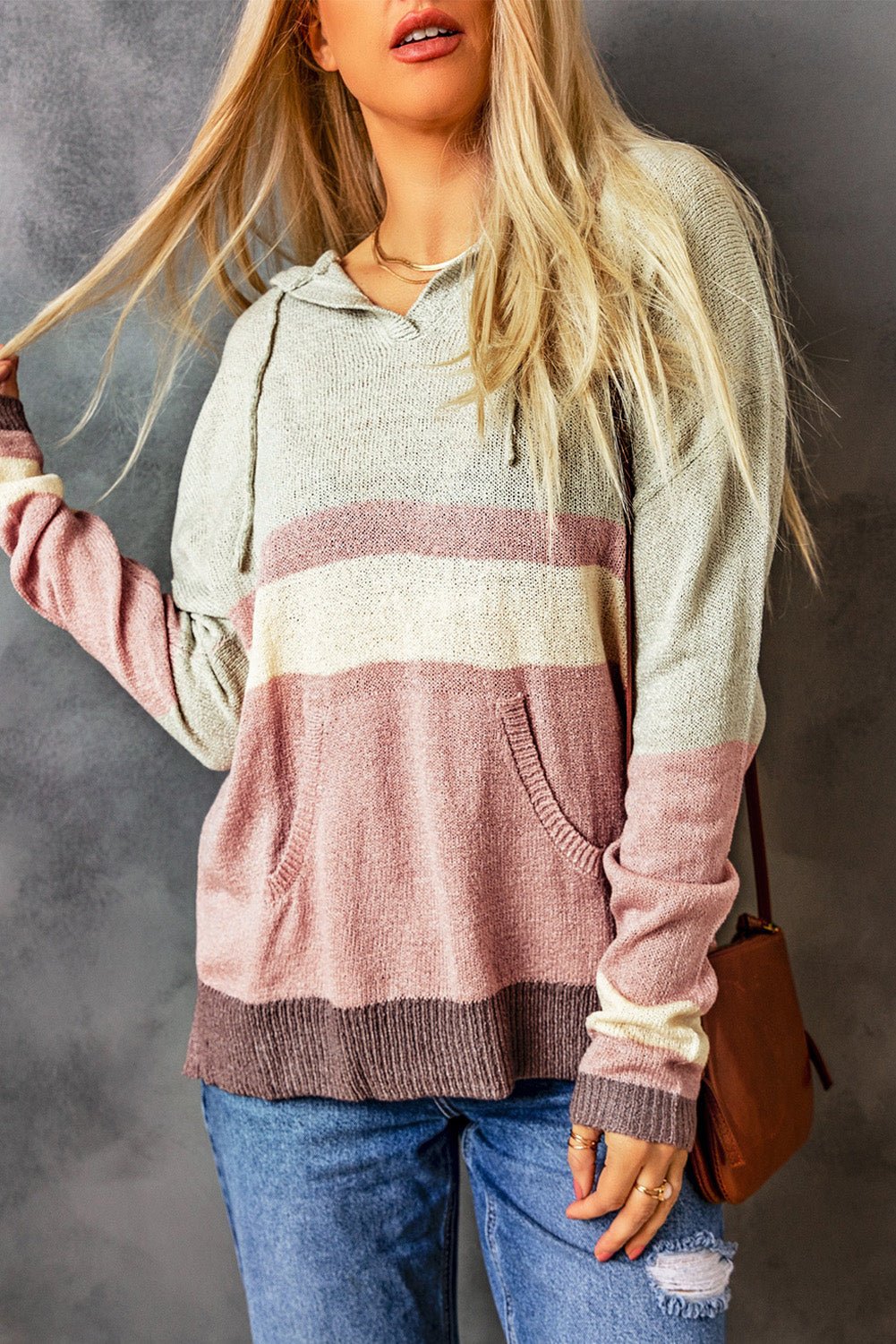 Color Block Drawstring Side Slit Hooded Sweater - Guy Christopher