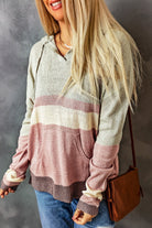 Color Block Drawstring Side Slit Hooded Sweater - Guy Christopher