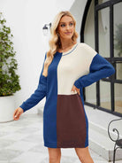 Color Block Dropped Shoulder Sweater Dress - Guy Christopher