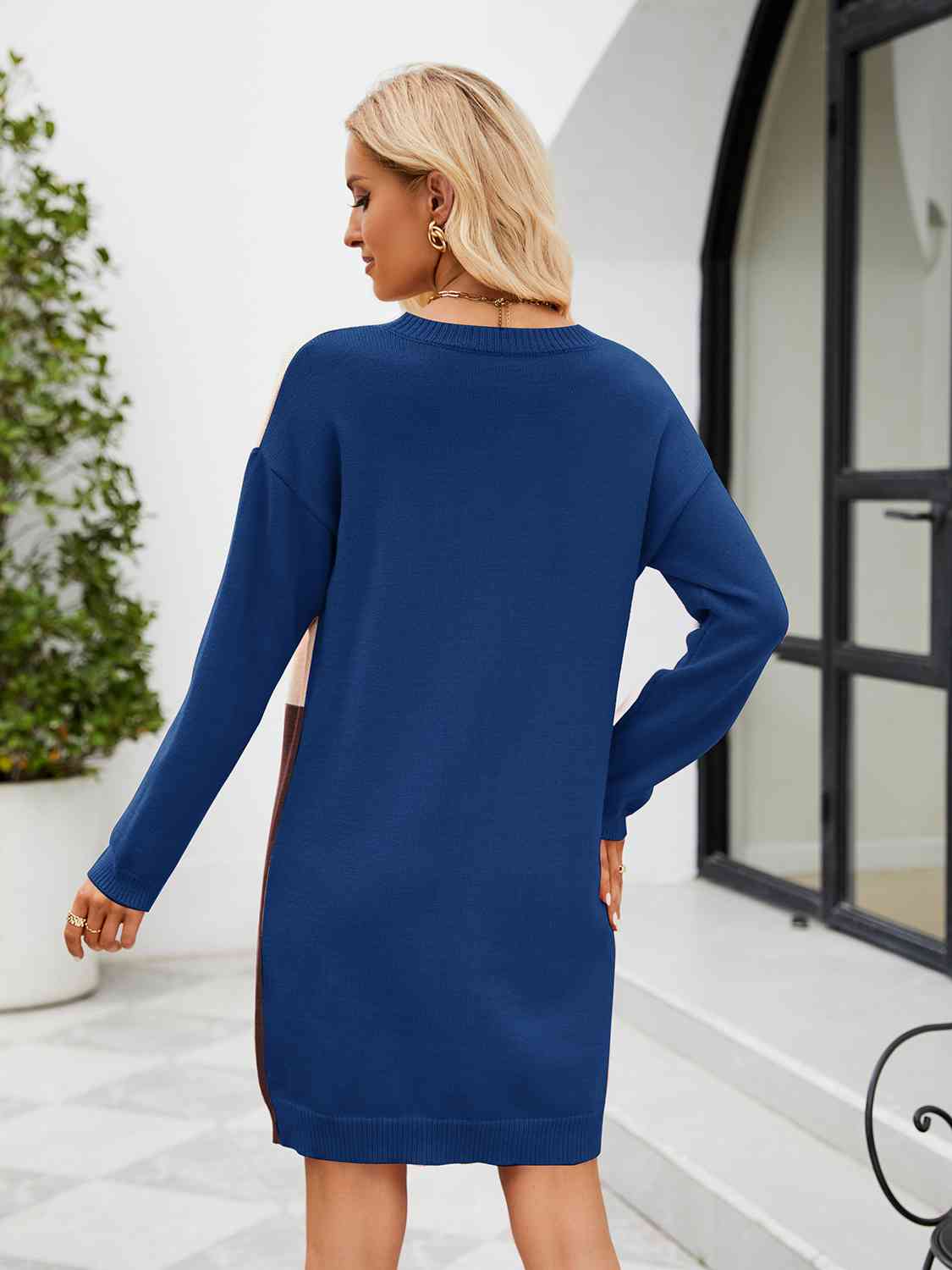 Color Block Dropped Shoulder Sweater Dress - Guy Christopher