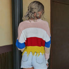 Color Block Frayed Hem Long Sleeve Sweater - Guy Christopher