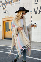 Color Block Fringe Detail Poncho - Guy Christopher