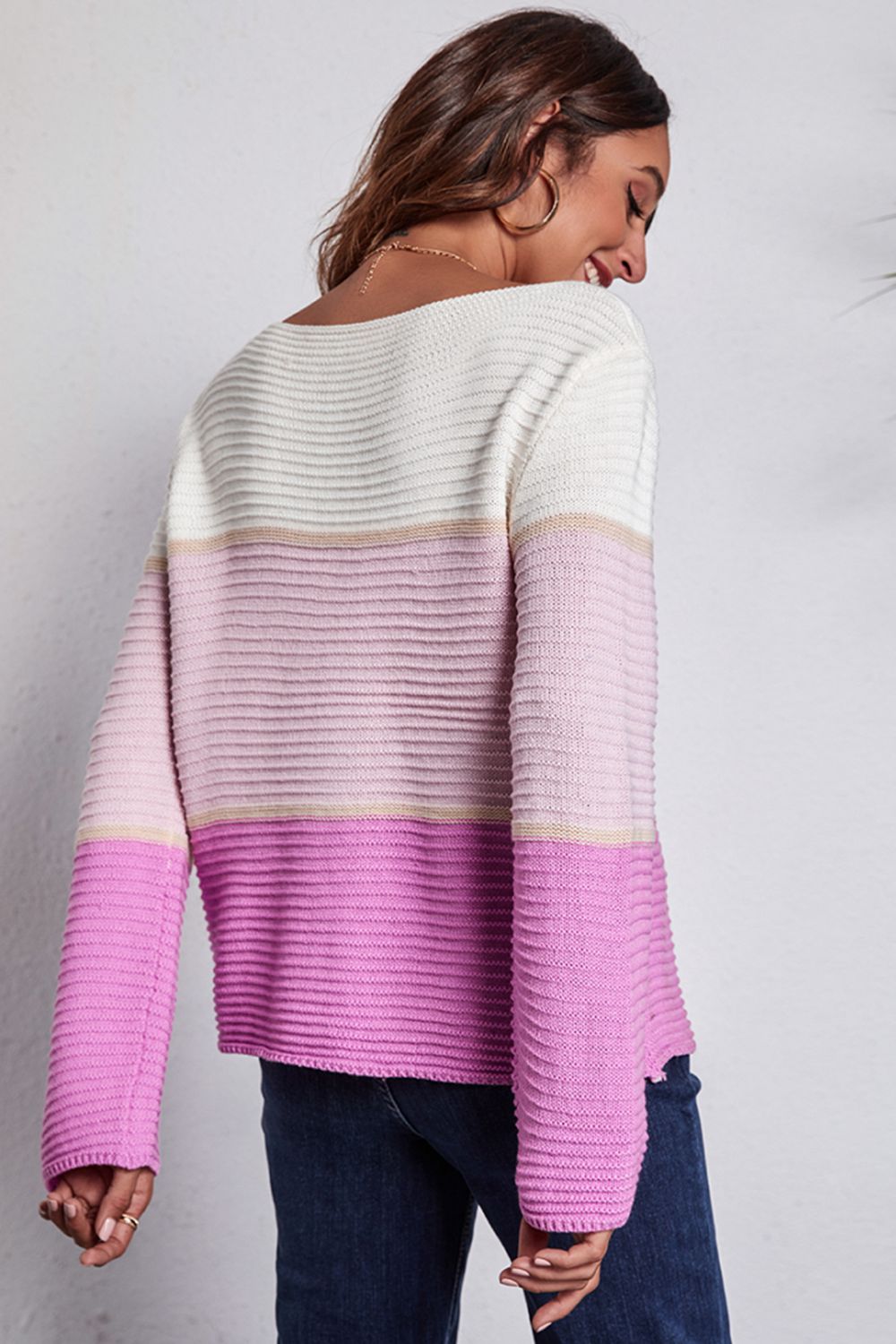 Color Block Horizontal Ribbing Sweater - Guy Christopher