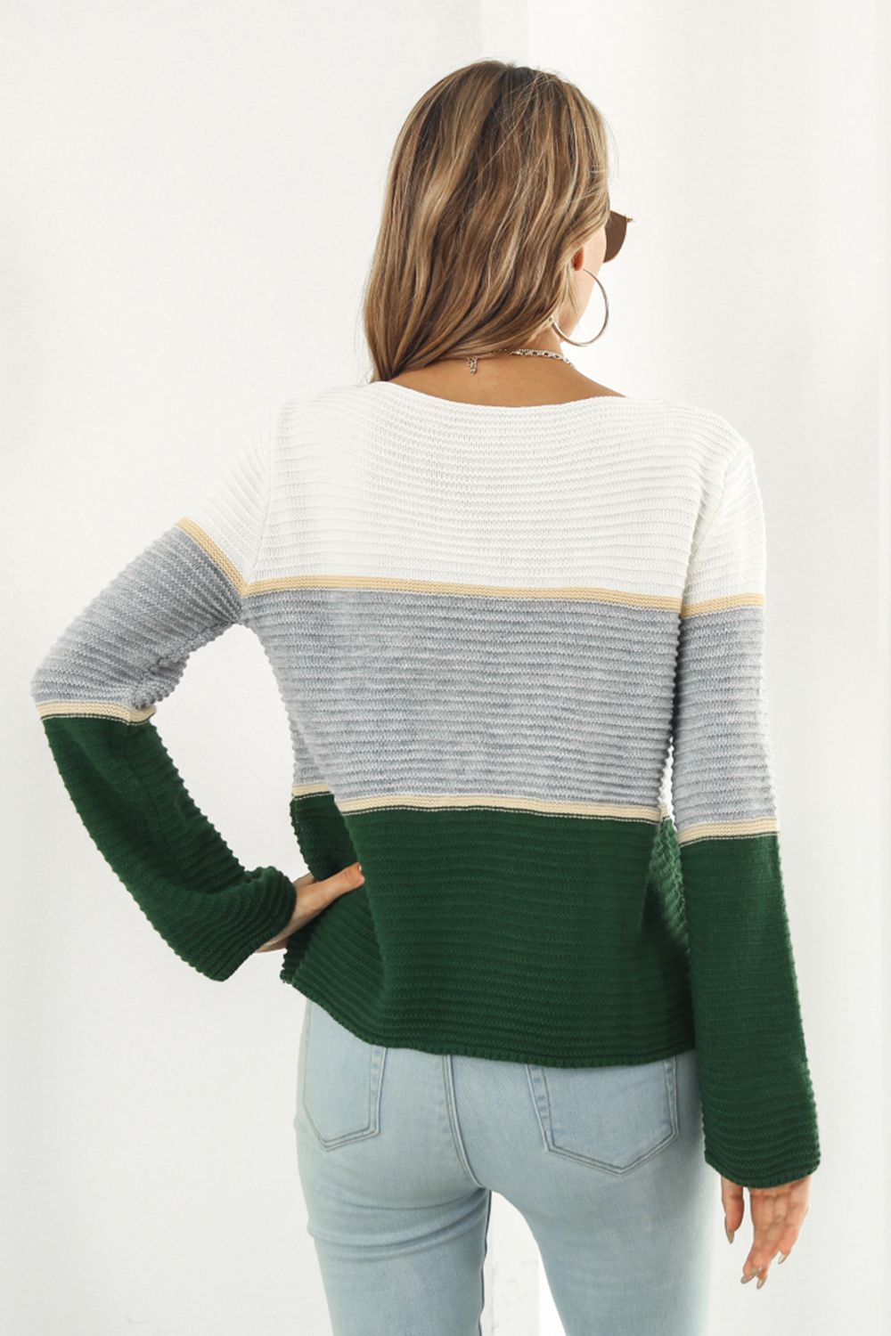 Color Block Horizontal Ribbing Sweater - Guy Christopher