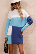 Color Block Mock Neck Dropped Shoulder Sweater Dress - Guy Christopher