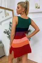 Color Block Notched Neck Slit Sweater Dress - Guy Christopher