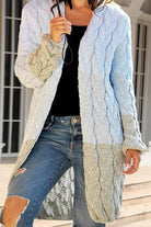 Color Block Open Front Cable-Knit Cardigan - Guy Christopher