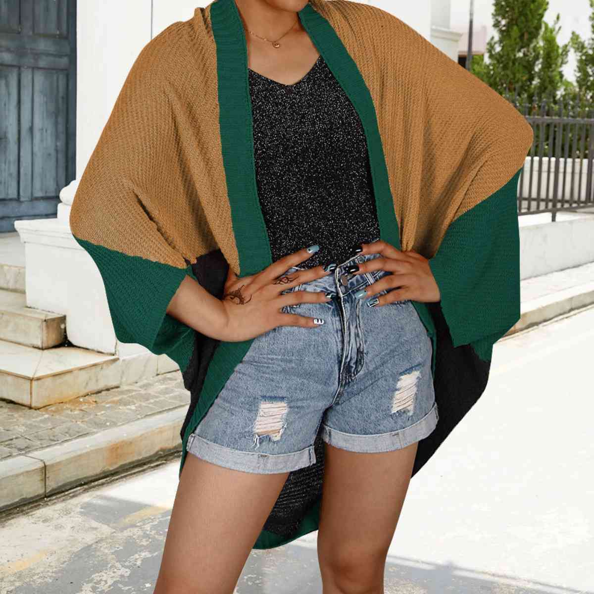 Color Block Open Front Cardigan - Guy Christopher