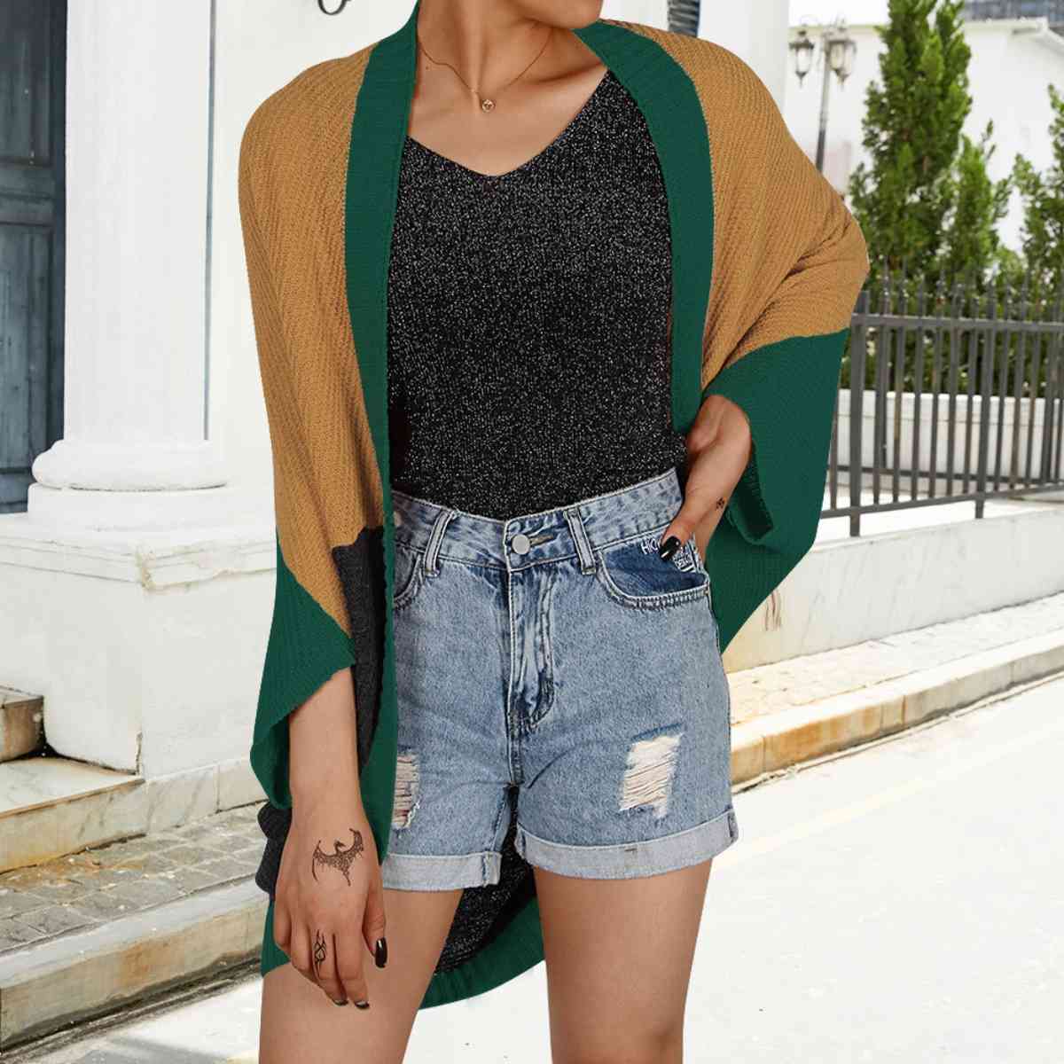 Color Block Open Front Cardigan - Guy Christopher