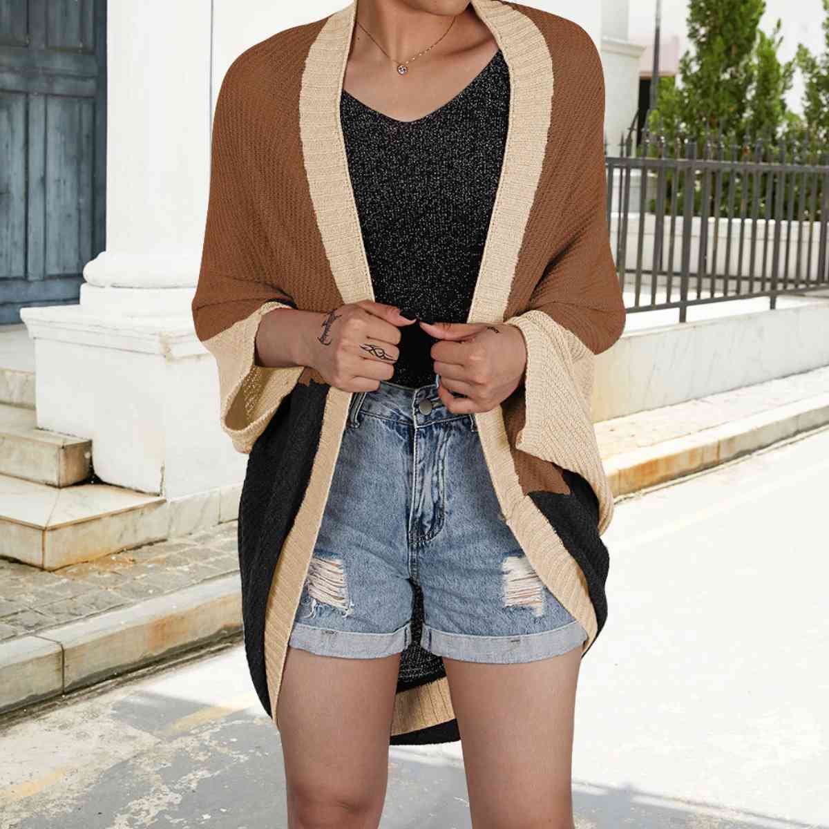 Color Block Open Front Cardigan - Guy Christopher