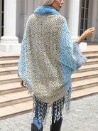 Color Block Open Front Fringe Hem Poncho - Guy Christopher