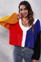 Color Block Ribbed Long Sleeve Cardigan - Guy Christopher