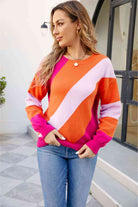 Color Block Ribbed Round Neck Sweater - Guy Christopher