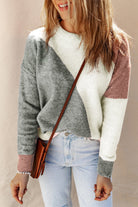 Color Block Round Neck Dropped Shoulder Pullover Sweater - Guy Christopher