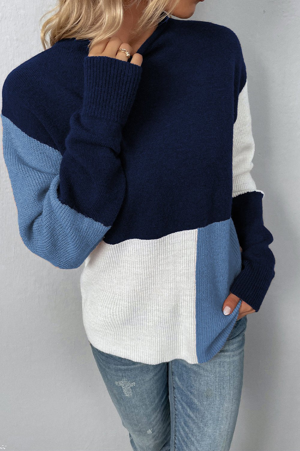 Color Block Round Neck Dropped Shoulder Sweater - Guy Christopher