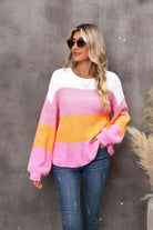 Color Block Round Neck Dropped Shoulder Sweater - Guy Christopher