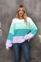 Color Block Round Neck Dropped Shoulder Sweater - Guy Christopher