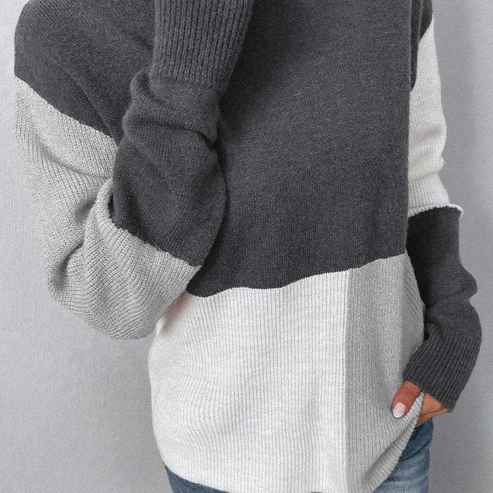 Color Block Round Neck Dropped Shoulder Sweater - Guy Christopher