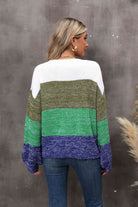 Color Block Round Neck Dropped Shoulder Sweater - Guy Christopher