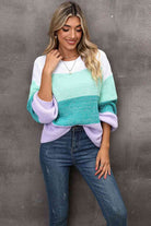 Color Block Round Neck Dropped Shoulder Sweater - Guy Christopher