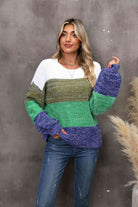 Color Block Round Neck Dropped Shoulder Sweater - Guy Christopher