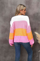 Color Block Round Neck Dropped Shoulder Sweater - Guy Christopher