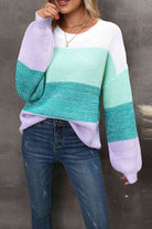 Color Block Round Neck Dropped Shoulder Sweater - Guy Christopher