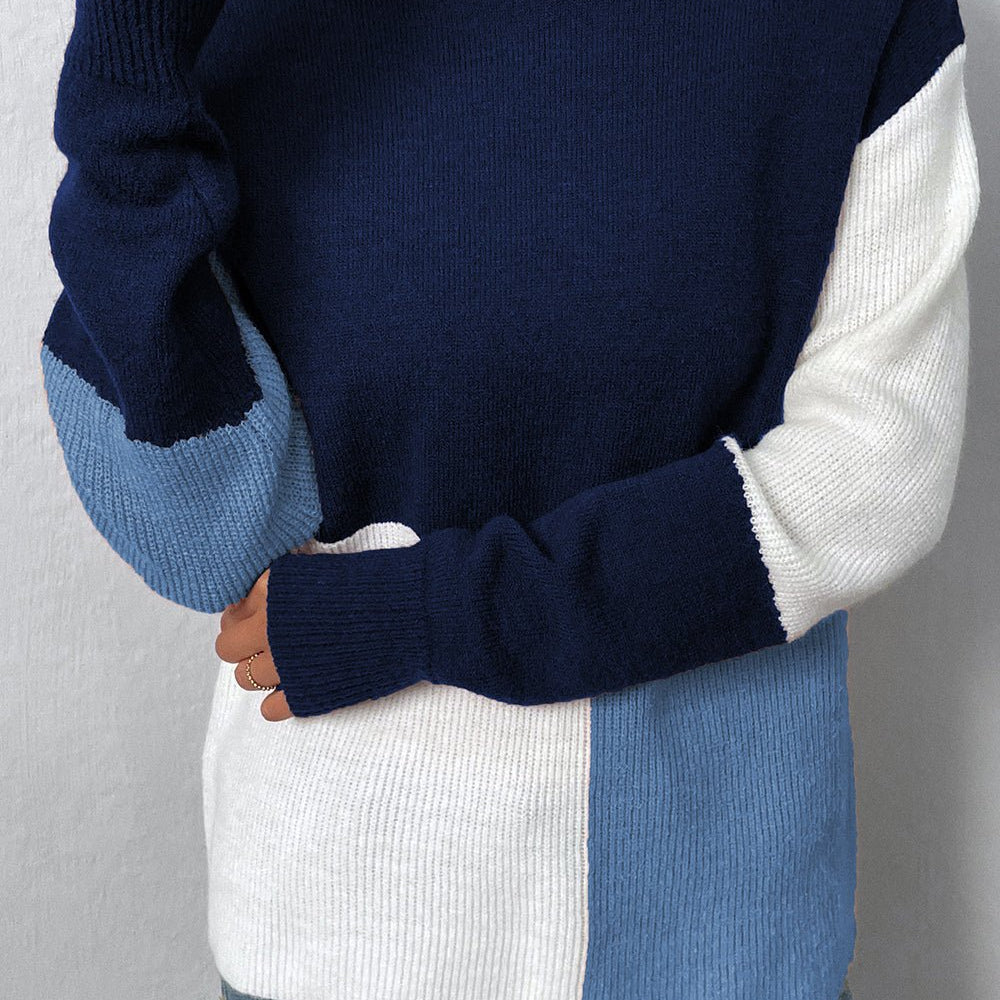 Color Block Round Neck Dropped Shoulder Sweater - Guy Christopher