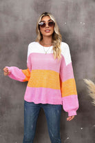 Color Block Round Neck Dropped Shoulder Sweater - Guy Christopher