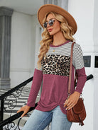 Color Block Round Neck Long Sleeve Blouse - Guy Christopher