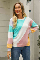 Color Block Round Neck Long Sleeve Sweater - Guy Christopher