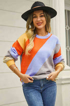 Color Block Round Neck Long Sleeve Sweater - Guy Christopher