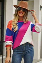 Color Block Round Neck Long Sleeve Sweater - Guy Christopher