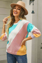 Color Block Round Neck Long Sleeve Sweater - Guy Christopher