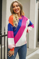 Color Block Round Neck Long Sleeve Sweater - Guy Christopher