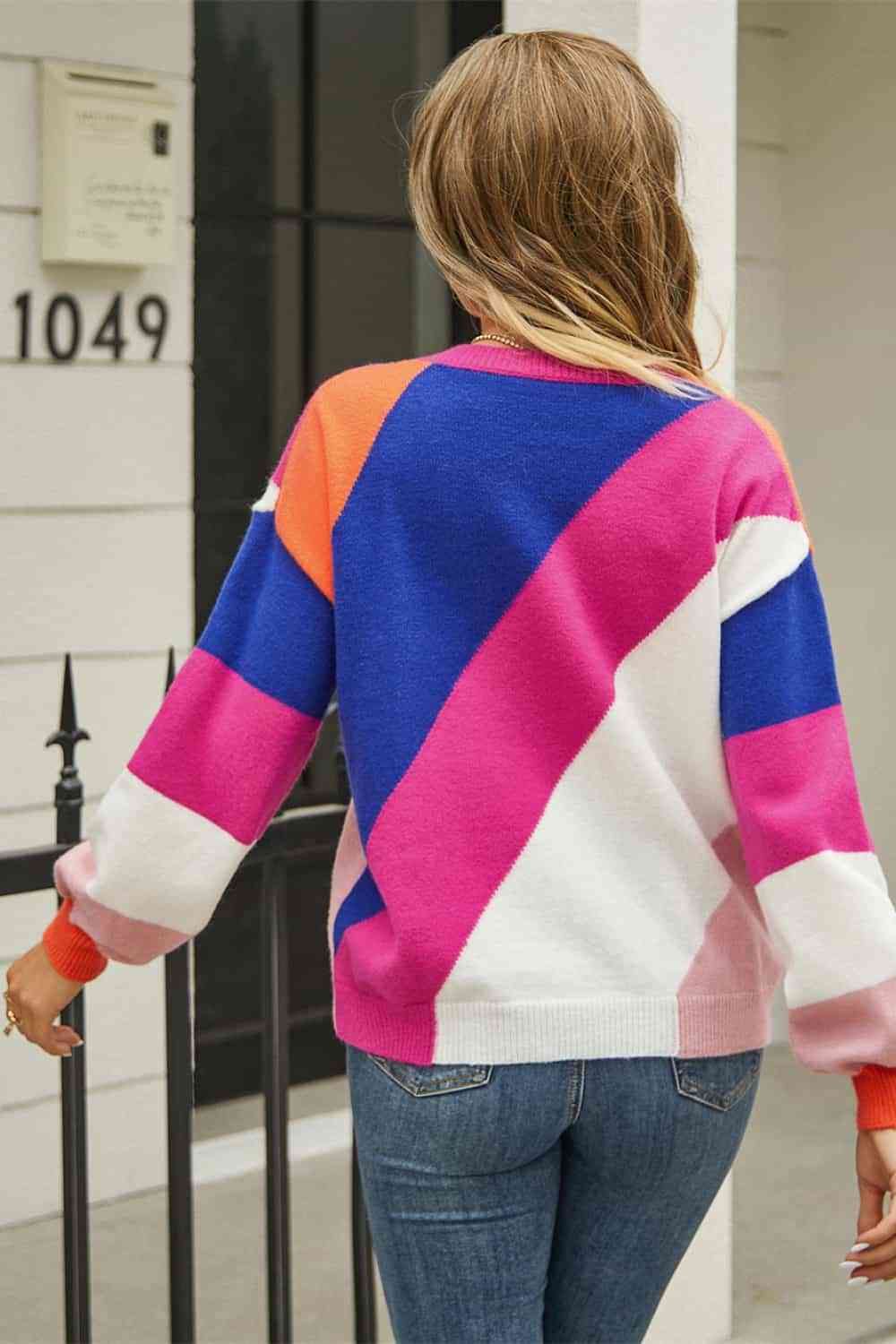 Color Block Round Neck Long Sleeve Sweater - Guy Christopher