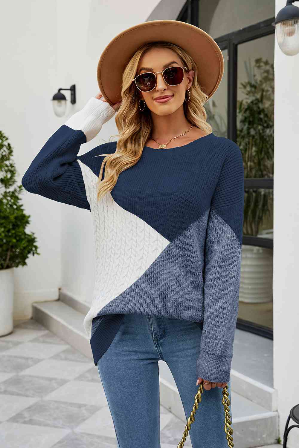 Color Block Round Neck Sweater - Guy Christopher