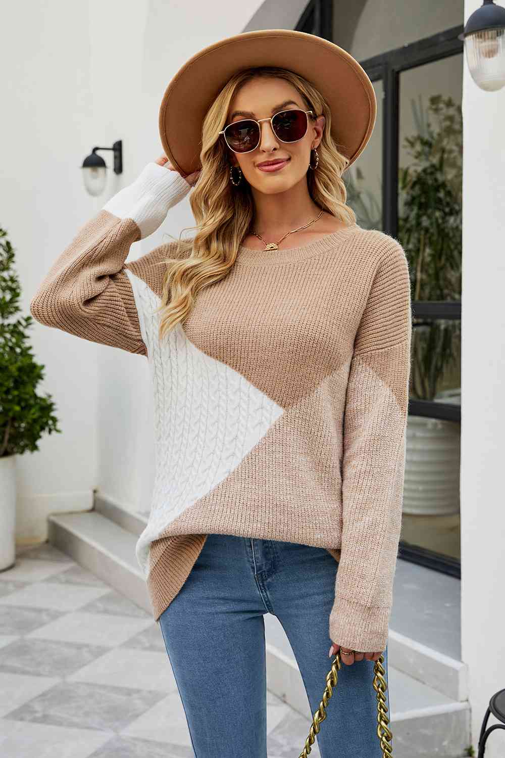 Color Block Round Neck Sweater - Guy Christopher