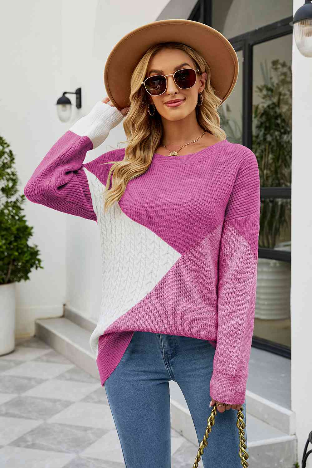 Color Block Round Neck Sweater - Guy Christopher