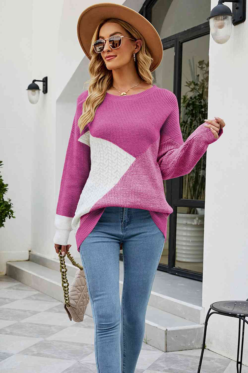 Color Block Round Neck Sweater - Guy Christopher