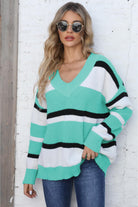 Color Block V-Neck Dropped Shoulder Sweater - Guy Christopher