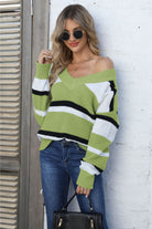 Color Block V-Neck Dropped Shoulder Sweater - Guy Christopher