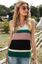 Color Block V-Neck Rib-Knit Tank - Guy Christopher