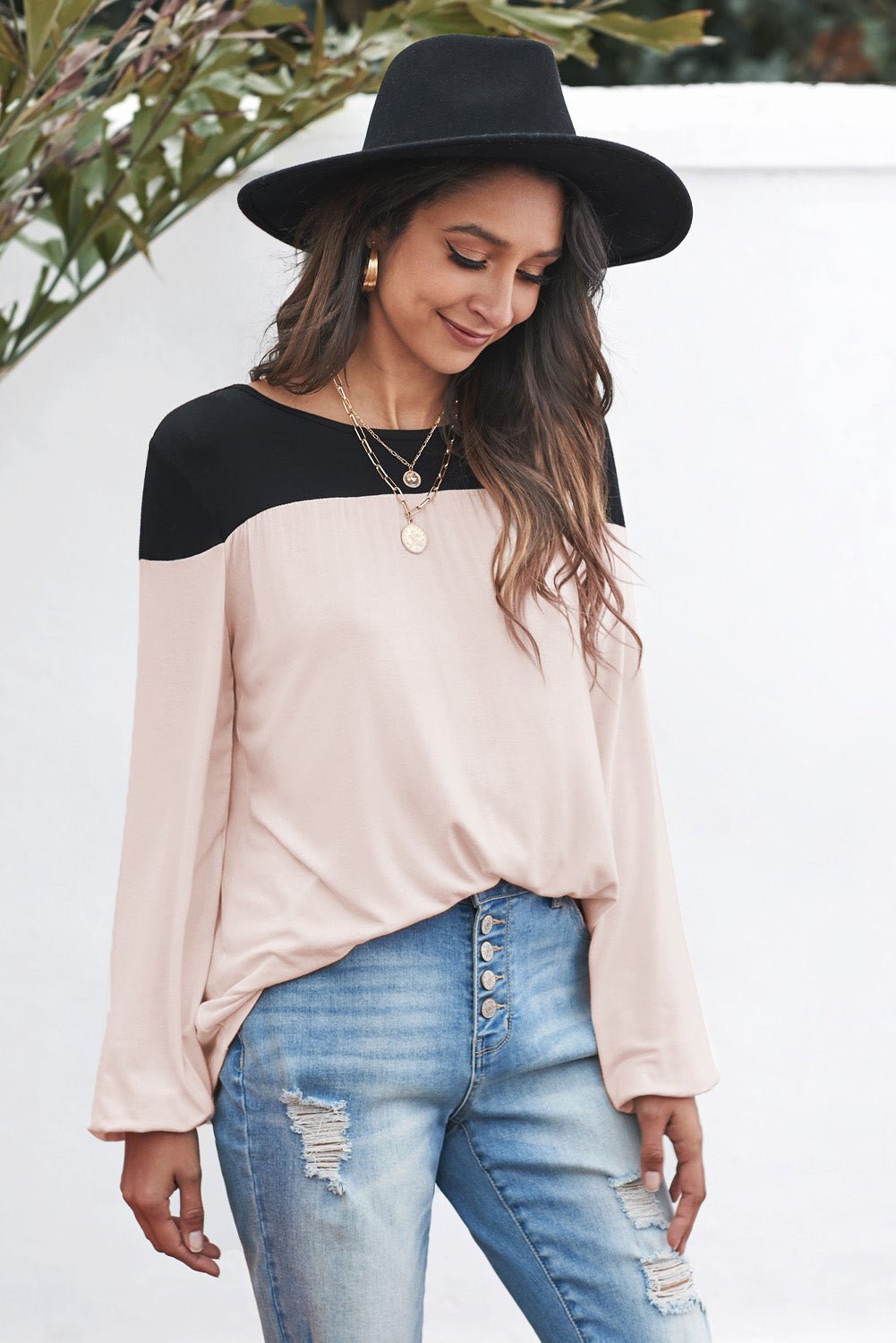 Contrast Balloon Sleeve Blouse - Guy Christopher