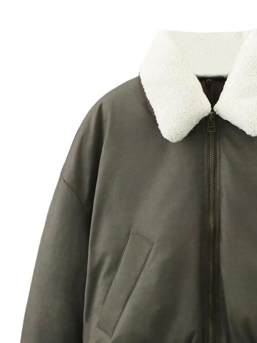 Contrast Collared Neck Winter Coat with Pockets - Guy Christopher
